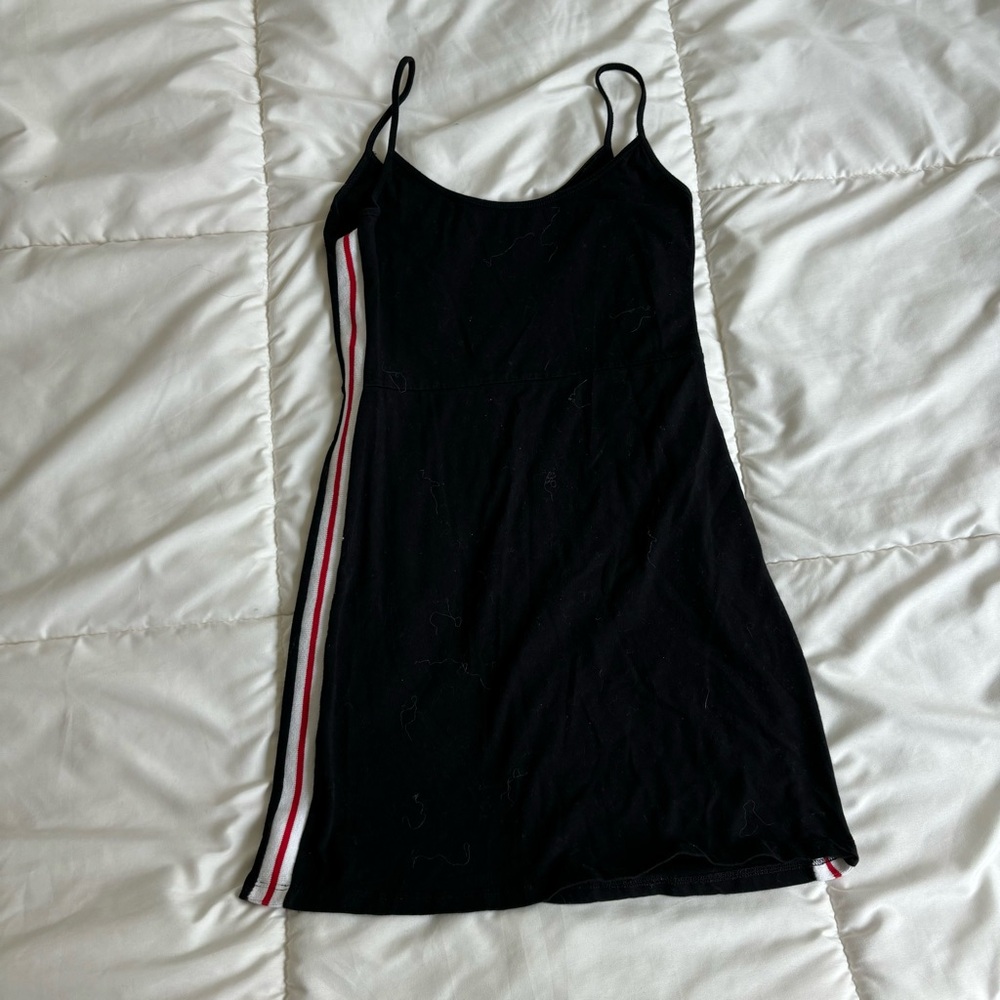 Brandy Melville Black Dress with Red White Stripe